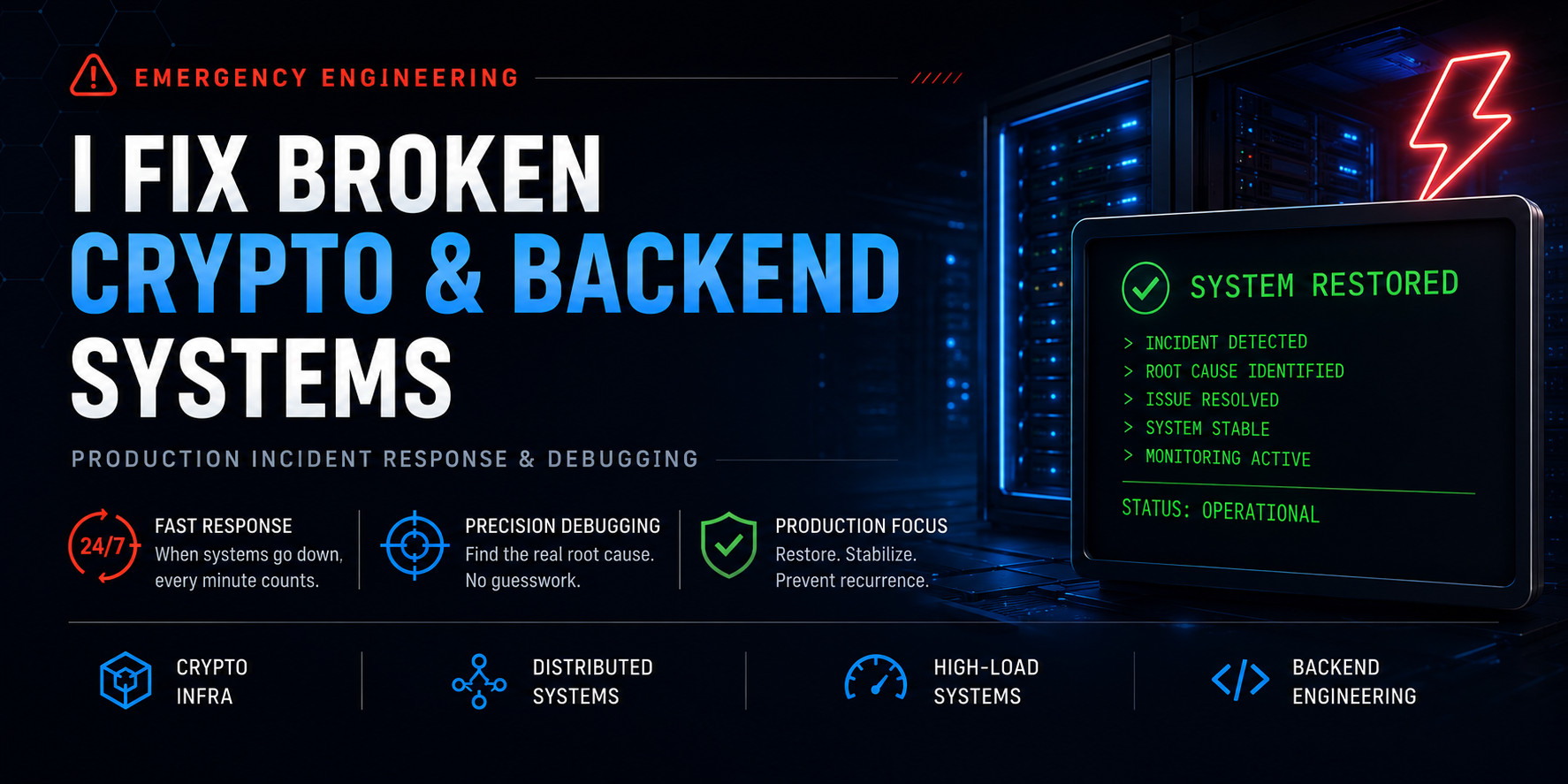 Emergency crypto and backend production incident debugging